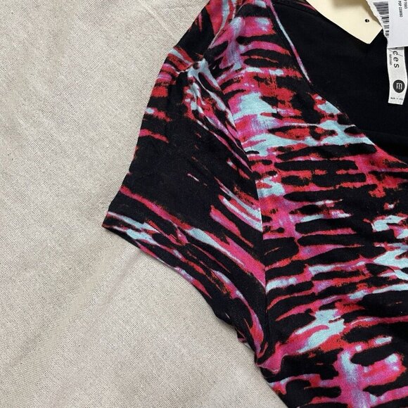 Kensie Pieces NWT Red Pop Combo Dress Sz M Asymmetric Black Rave Disco Abstract - Picture 3 of 14